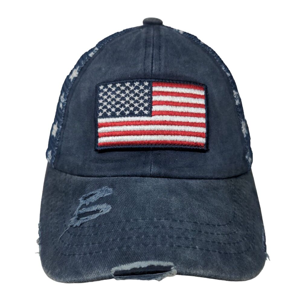 American Flag Patch Strapback Mesh Back Trucker H… - image 1